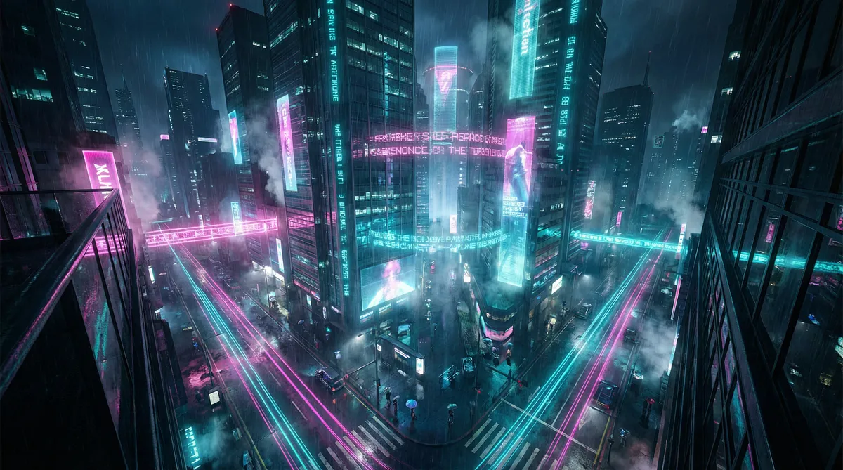 E道一卡二卡三卡网站 竖屏短剧平台首页背景 - 赛博朋克都市夜景